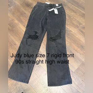 Judy Blue Black Distressed Straight-Leg Jeans rigid front